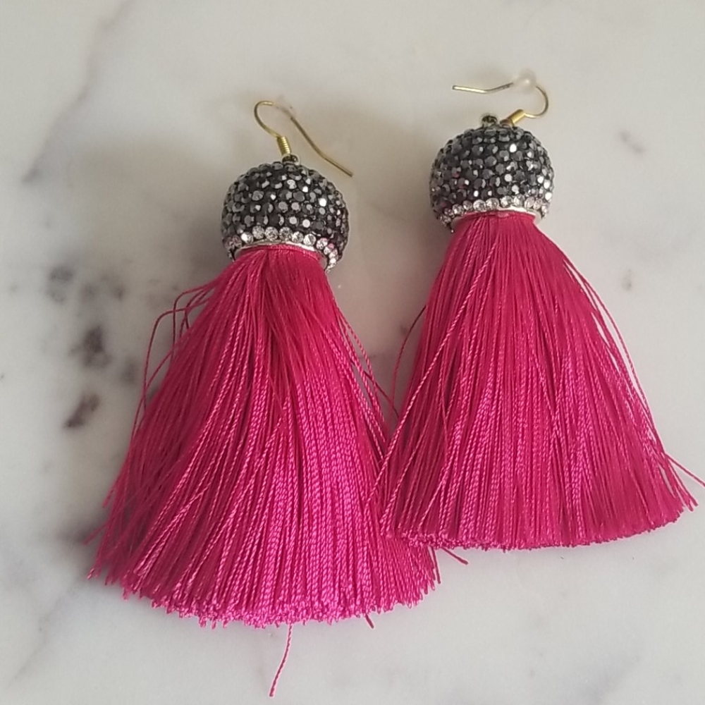 Custom made pink tassel earrings
